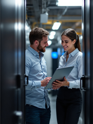 freepik__engineer-talks-with-woman-smile-looking-laptop-in-__75512